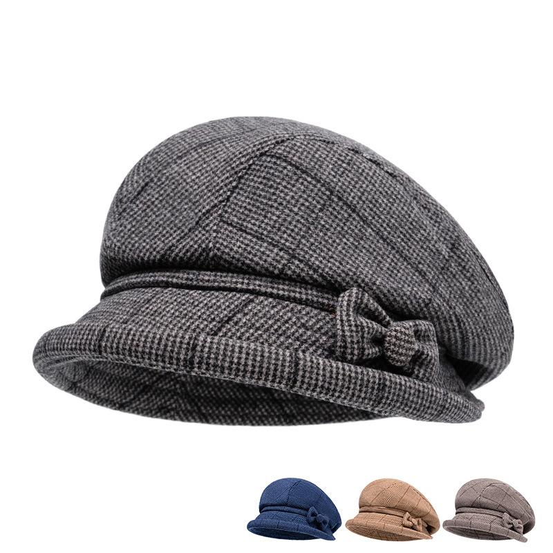 Elegant Women's Beret Hat With Bow - Autumn Winter Short Brim Beanie, Stylish & Warm Casual Headwear For Women Mother'gift New