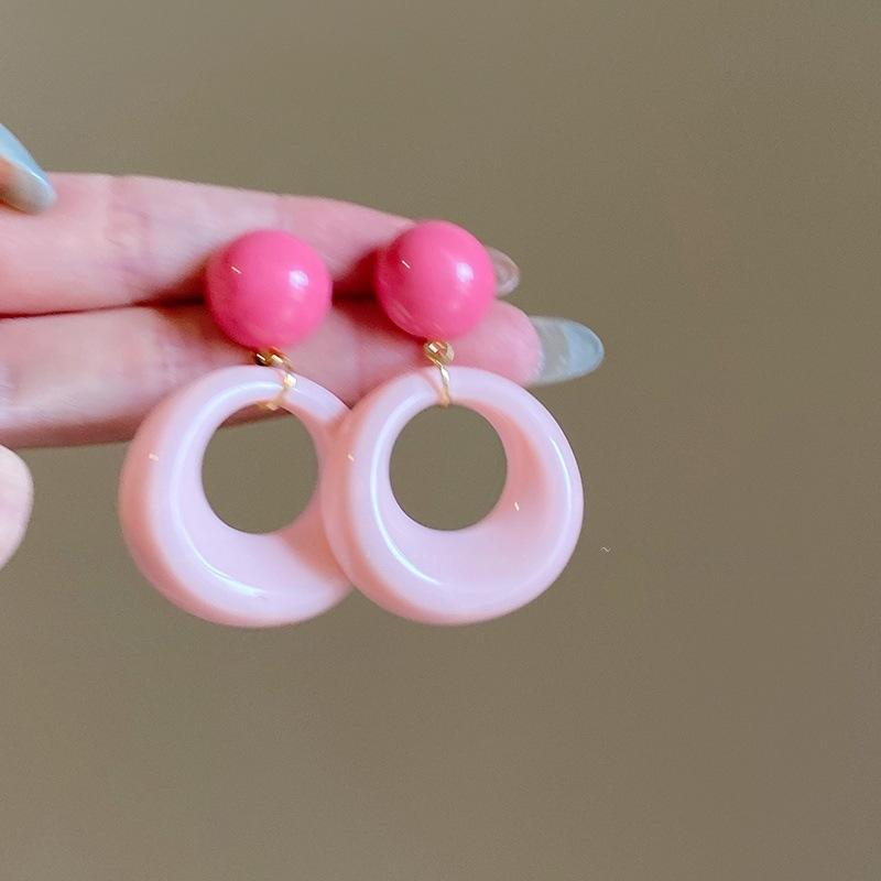 Dopamine Contrasting Color Circle Earrings Women's New Popular Niche Special Earrings Color Circle Exaggerated Earrings
