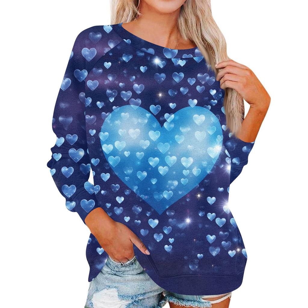 Damen Modisches Rundhals Schulter Langarm Valentinstag Bedrucktes Lässiges Pullover-Oberteil