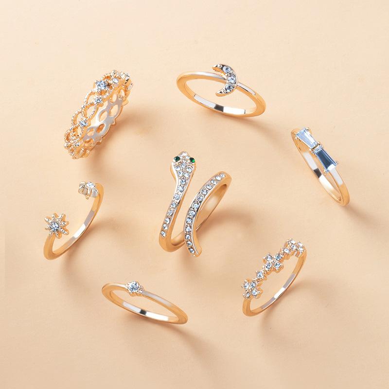 Bohemian Ring Set Wholesale Jewelry Star Moon Jewelry Alloy Snake Ring Set