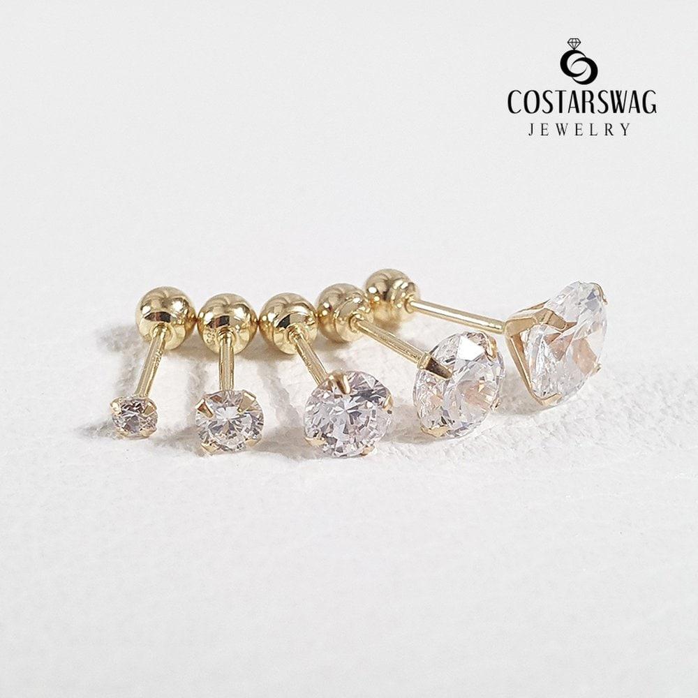 

[Costarswag] 14K Cubic Zirconia Earrings Cubic 6mm (Bar 4mm)