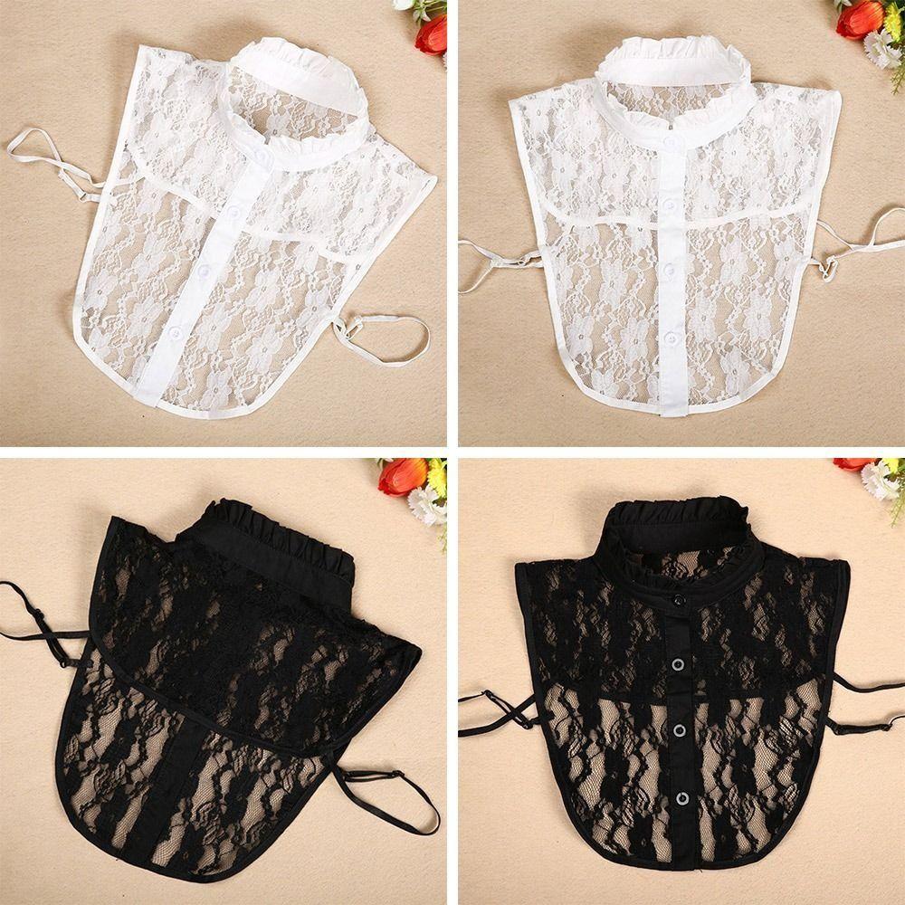 New Fashion Lace Fake Collar Detachable White Black Neckline Lapel Half Shirt Women Girls