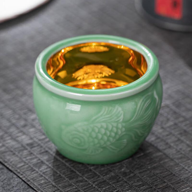 Dehua Celadon Gold & Silver Lotus Teacup