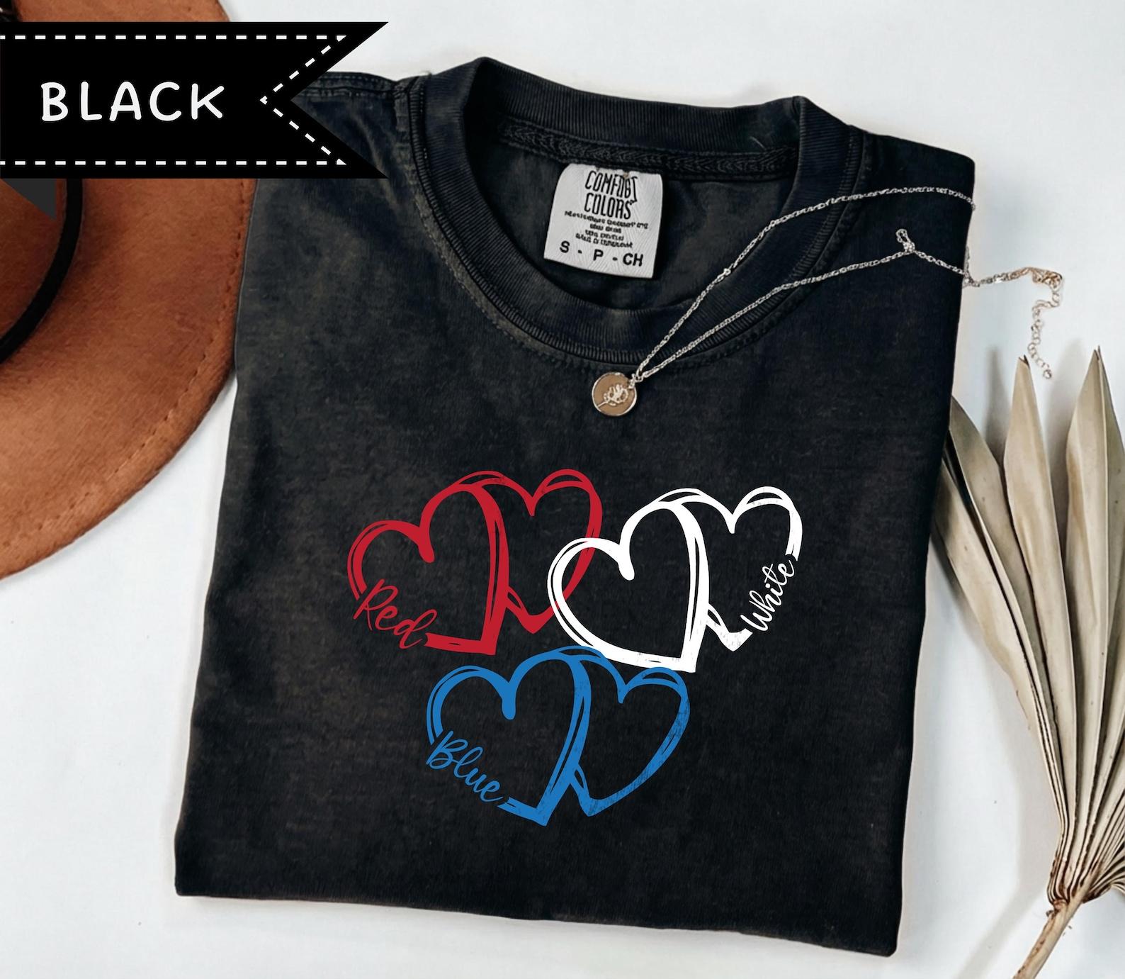 Red White Blue Patriotic Hearts Tee, Unisex American Patriotic Tee, 4th of July Shirt, USA Anniversary TShirt 3XL