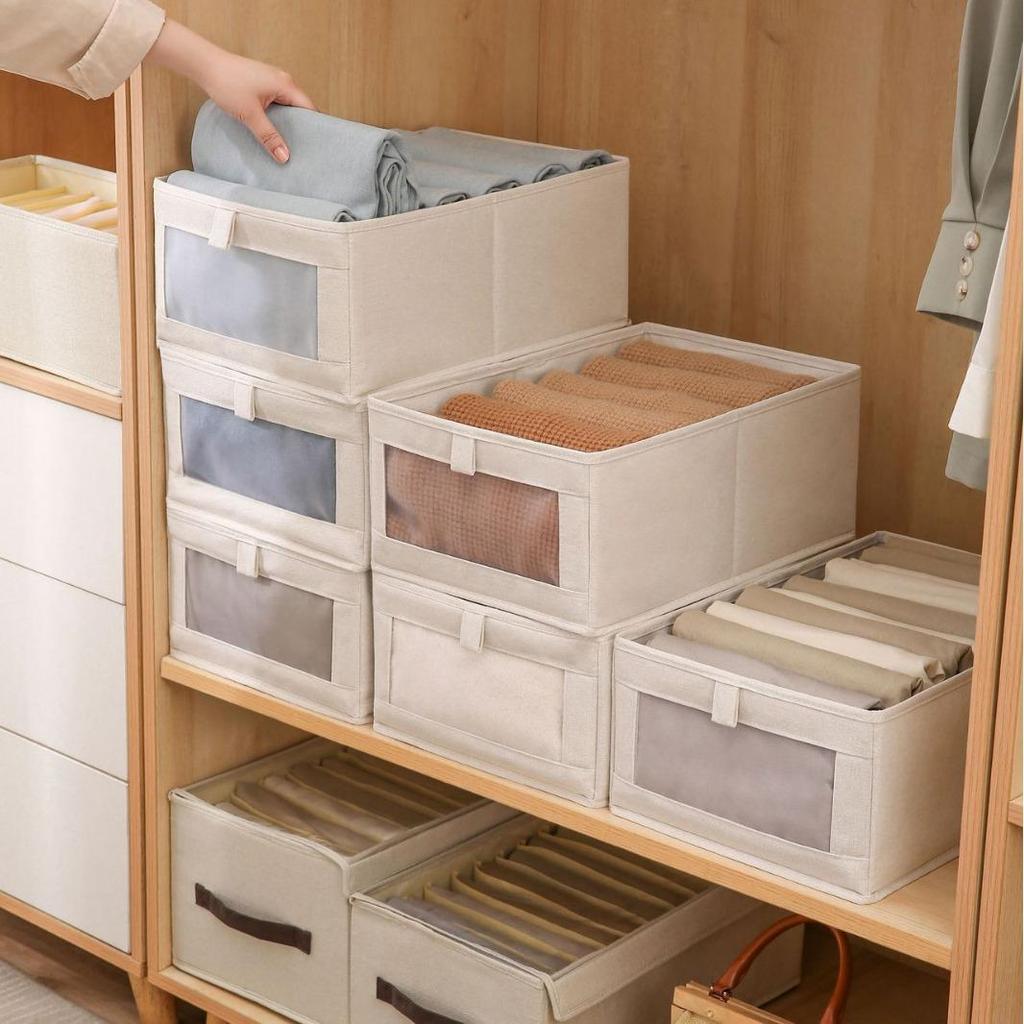 Foldable Cotton Linen Storage Box - Large Capacity Drawer Organizer for Clothes