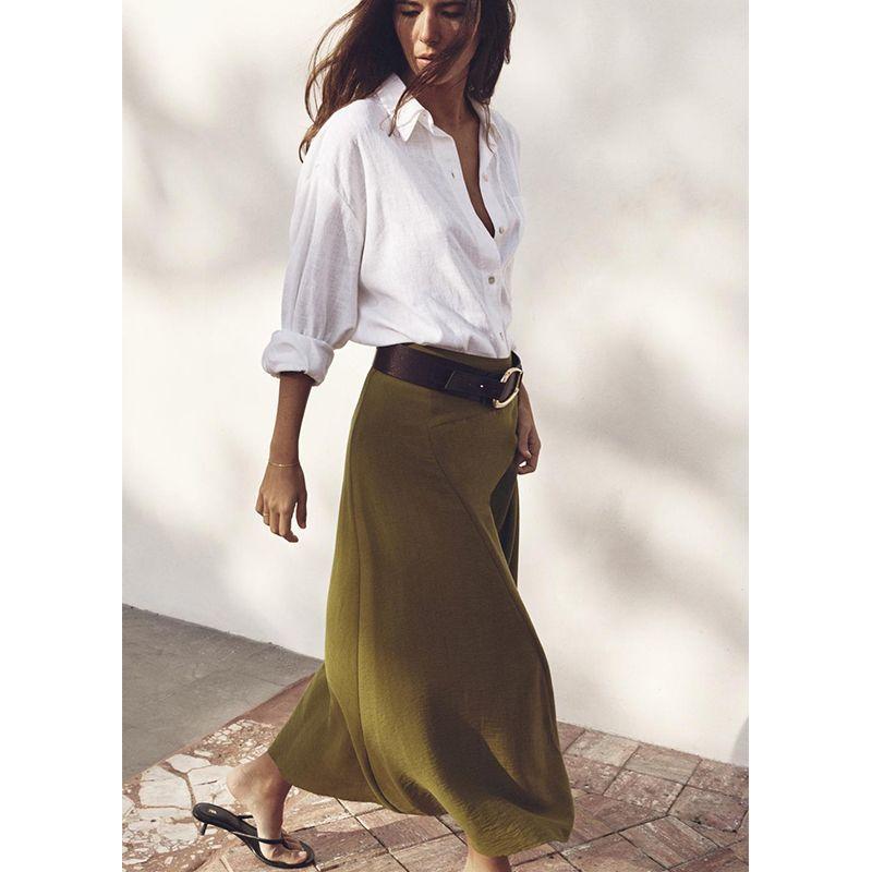 Spring and Summer New Women's Clothing French Style High Waist Asymmetric Minimalist Easiest for Match Fashion Midi Skirt Skirt 5029063