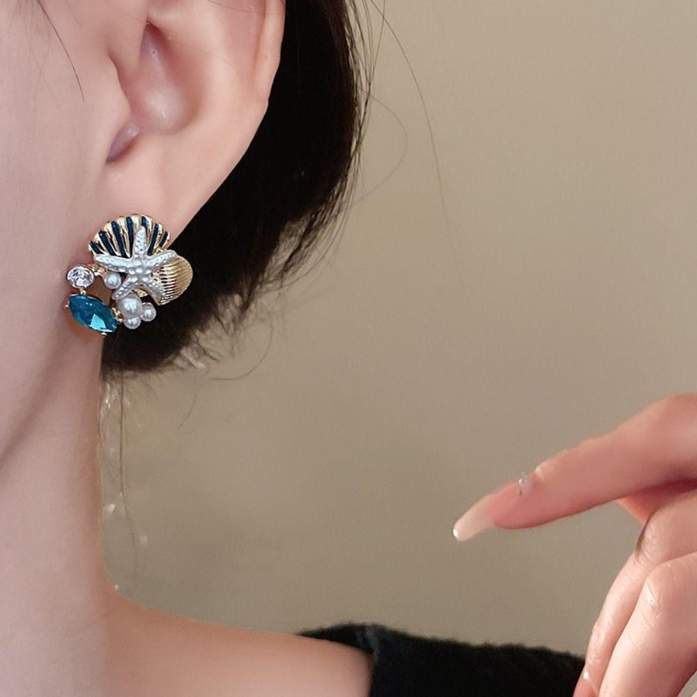 Metal Starfish Shell Necklace Exquisite Beach Jewelry Marine Style Nekclace Earrings  Women