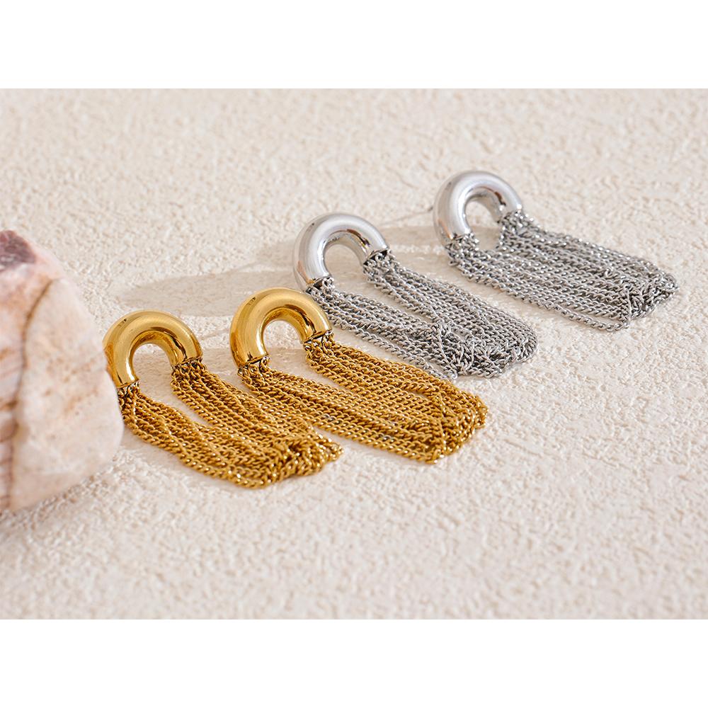 Yhpup Hypoallergenic 316L Stainless Steel Tassel Chain Long Drop Dangle Earrings Waterproof Personalized Fashion Daily Jewelry