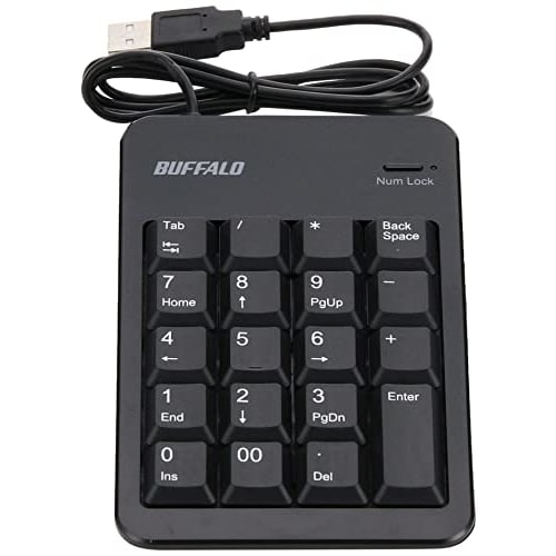BUFFALO Wired Numeric Keyboard Tab Key with USB Hub Black BSTKH100BK