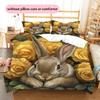 Kaninchen und Frische Blumen Muster Bettwäsche Heimdekoration Geburtstagsgeschenk (1 Bettbezug + 2 Kissenbezüge, ohne Füllung)