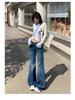 Women's Retro Blue and Gray Low-Waist Flared Jeans, Spring 2026 Collection - Stretch, Slimming, Lengthening Style