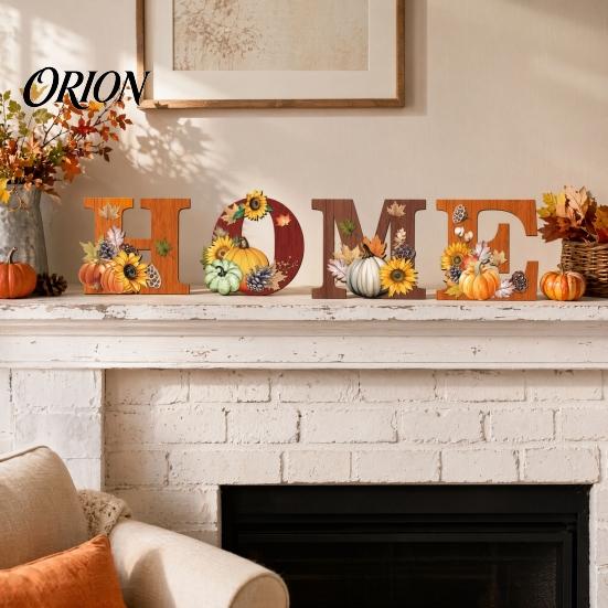 Rustic Autumn Decorations 4PCS Wooden HOME Sign, with Wood Grain Texture Wall Decor, Split Flexible Letter Decor Design Style Hanging for Thanksgiving