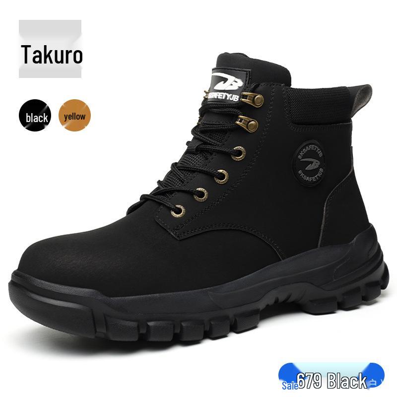 High-Top Men’s Work Shoes: Wear-Resistant, Water-Repellent Microfiber Leather, Anti-Smash, Anti-Puncture Safety Footwear