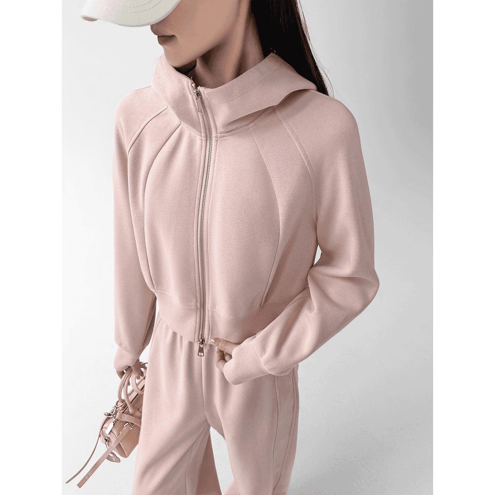 Small Waist Short Body Sports Hooded Sweatshirt Top for Spring and Autumn Loose Zipper Jacket for Women