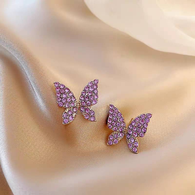 Korean New Fashion Butterfly Earrings For Women Punk Rhinestone Style Cute Girl Zircon Stud Earrings Kpop Jewelry 2020 Wholesale