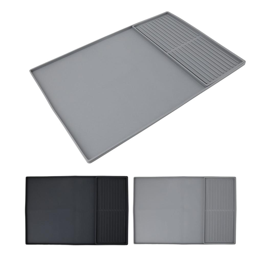 Coffee Machine Bar Mat Heat Insulation Silicone Dual Zone Drying Mat and Drip Tray for Kitchen Count