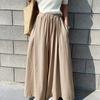 Women Pants Solid Color Side Pockets Temperament Elastic Waist Wide Leg Trousers Streetwear