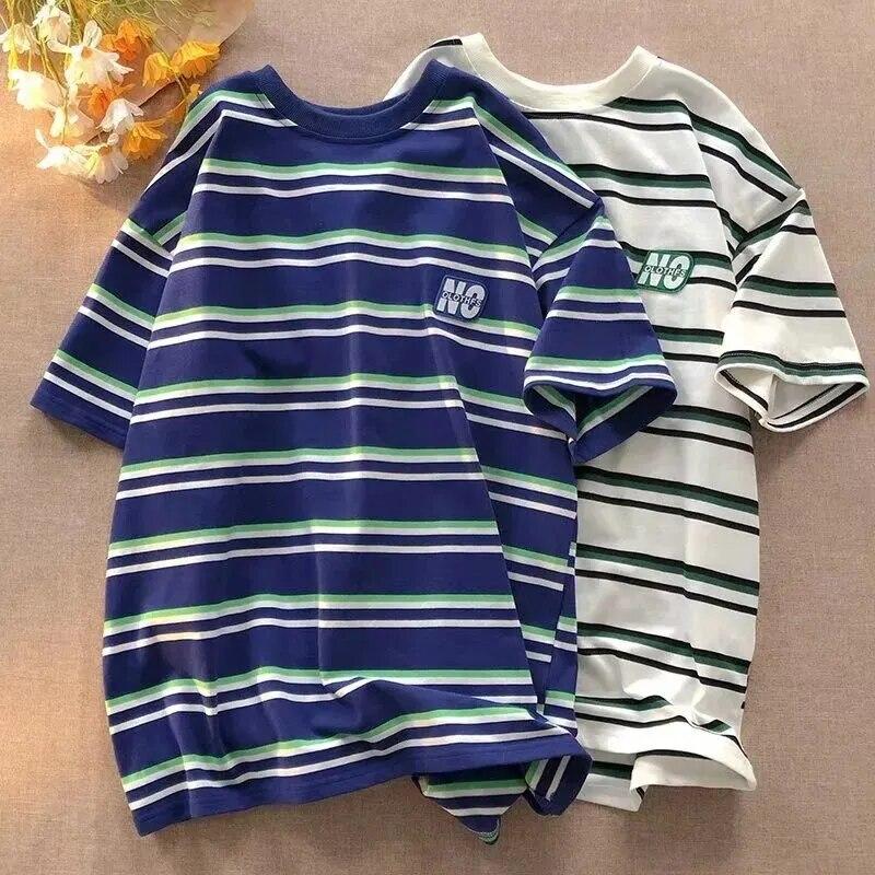 2025 Sommer neues Streifen Grafik T-Shirt für Damen Mode Tops weiß blau Damen T-Shirt Harajuku UNISEX Lässige Streetwear T-Shirts y2k Top