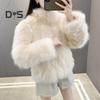 Auutmn Winter Lady Cardigan Coat Furry Plush Stand Collar Heat Retention Long Sleeves Thickened Short Type Solid Color Faux Fur Jacket