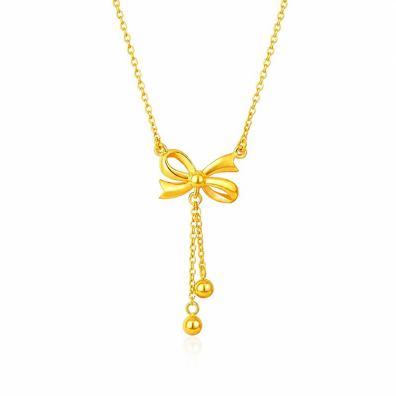 Dainty Gold Bow Knot Pendant Necklace for Women Trendy Tassel Drop Chain Elegant Fashion Pendant Jewelry Gift for Wedding Party Daily Wear J0459