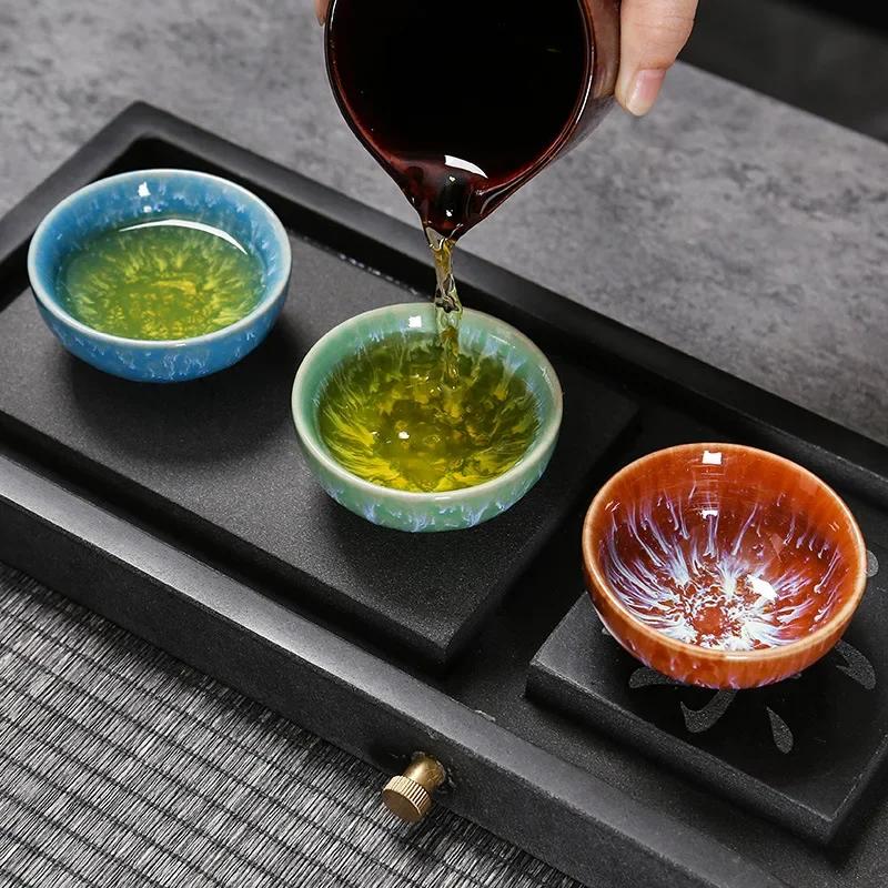 1pc Kiln Change China Ceramic Tea Cup Temmoku Glaze Porcelain Kung Fu Cups Set Pottery Jianzhan Drinkware Tableware Wholesale