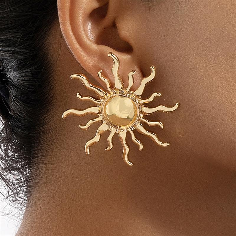 1Pair Vintage Oversized Gold Color Sun  Dangle Earrings For Women Girls Personality Earrings Jewelry Accessories Gifts