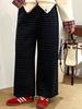 Plus Size Women's High-Waisted Retro Plaid Wide-Leg Cropped Pants NK1287