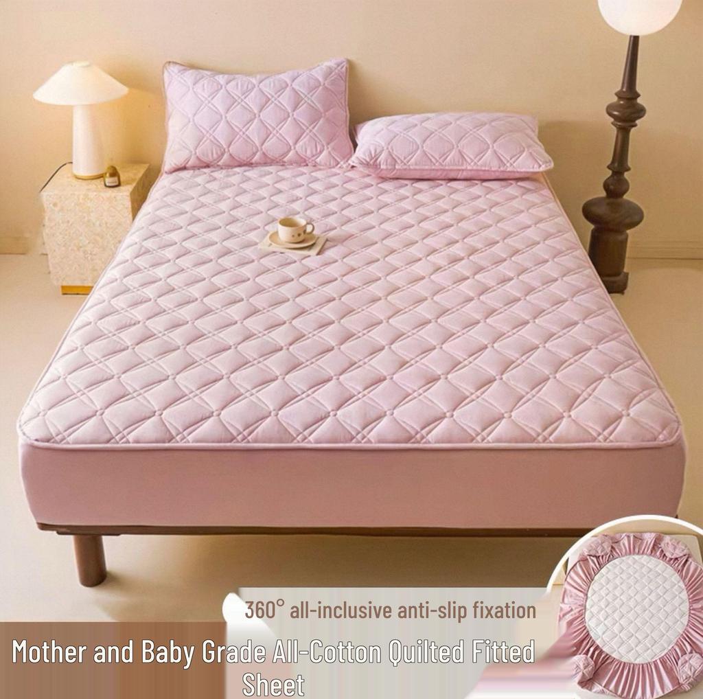 Class A Quilted Cotton Mattress Protector - Thick, Soft, Breathable, Dustproof, Non-Slip Full Cover
