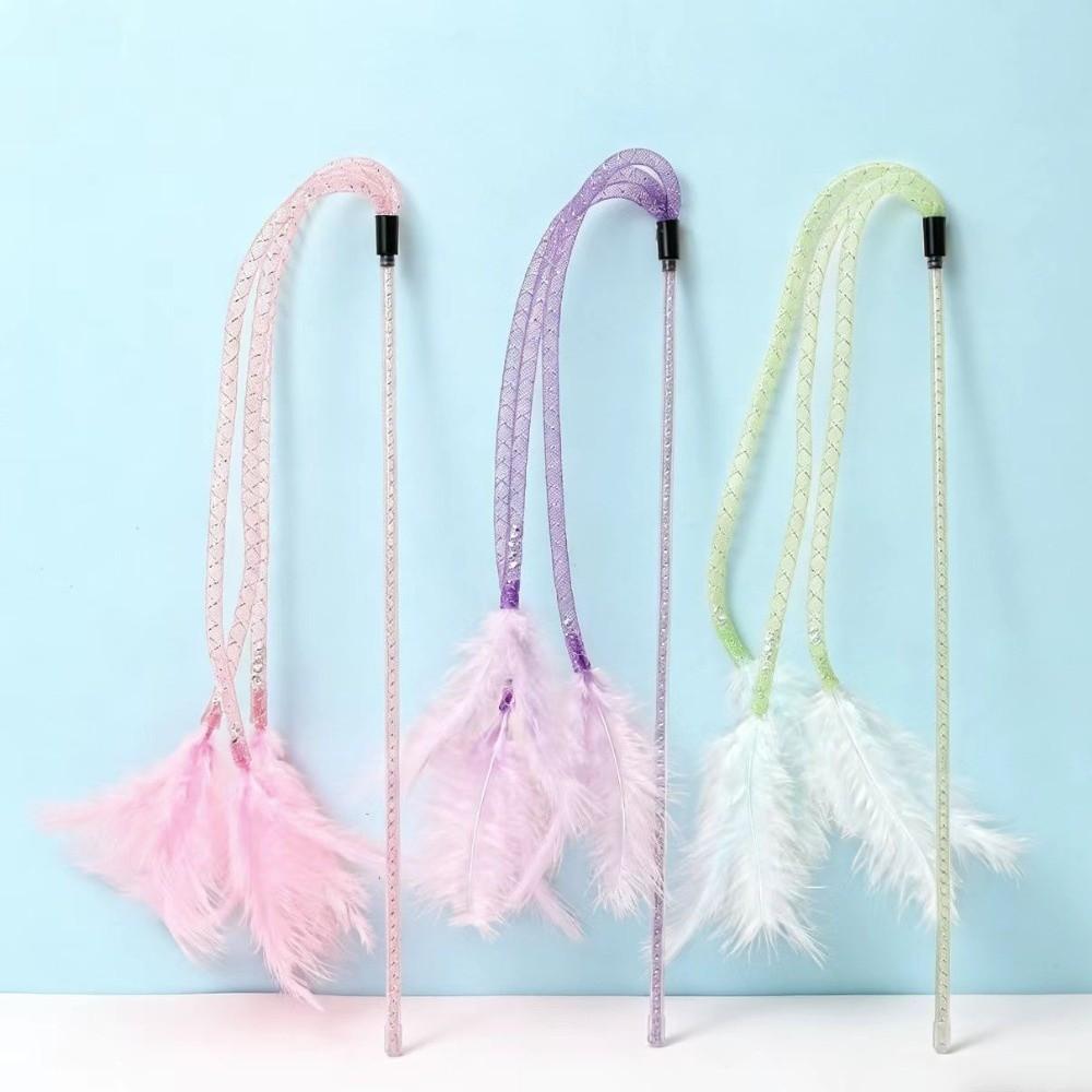 Feather Interactive Cat Toy 42cm Length Cat Toy with Bell Funny Feather Playing Stick for Cats
