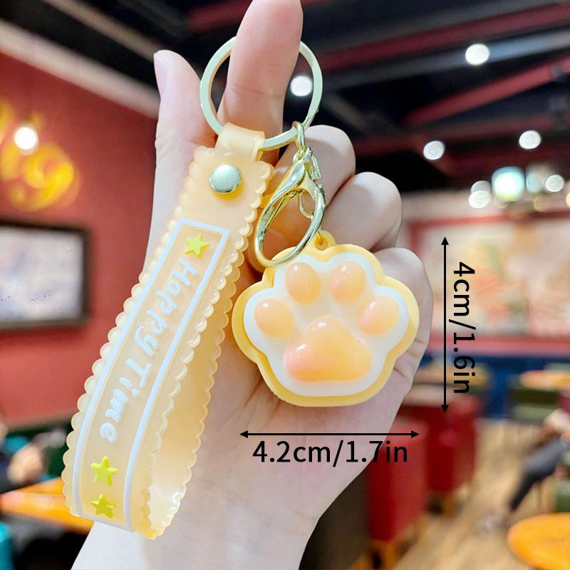 Cat Paw Glowing Keyboard Keychain Soft Dumpling Clicker Keyring Stress Relief Squeeze Pendant Fidgets Toys Glowing In The Dark