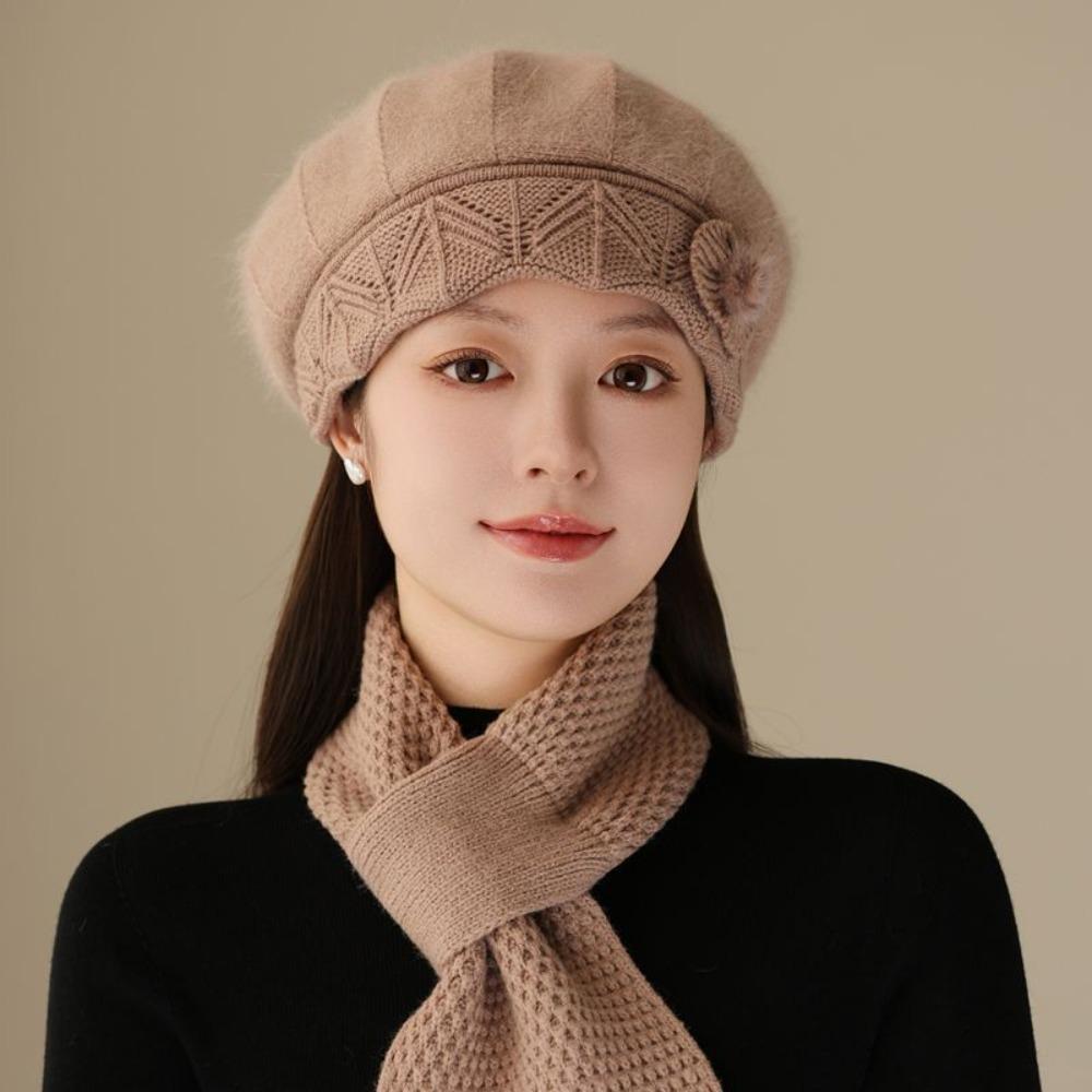 Casual Thicken Mom Hat Scarf Windproof Rabbit Fur Knitted Hats Coldproof Winter Hat Scarf Women