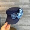 Fashion Beret Cap Sweet Cowboy Flat Top Navy Hat Cotton Big Flower Denim Octagonal Hats Sunshade Hat Student Hats