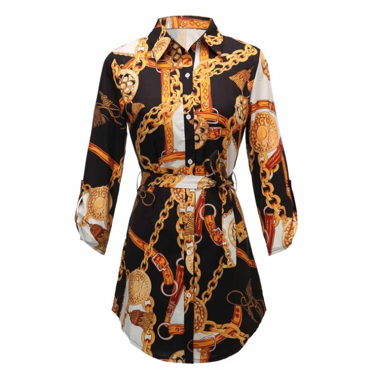 European and American Large Size Women's Printed Lapel Shirt – Autumn/Winter Collection
