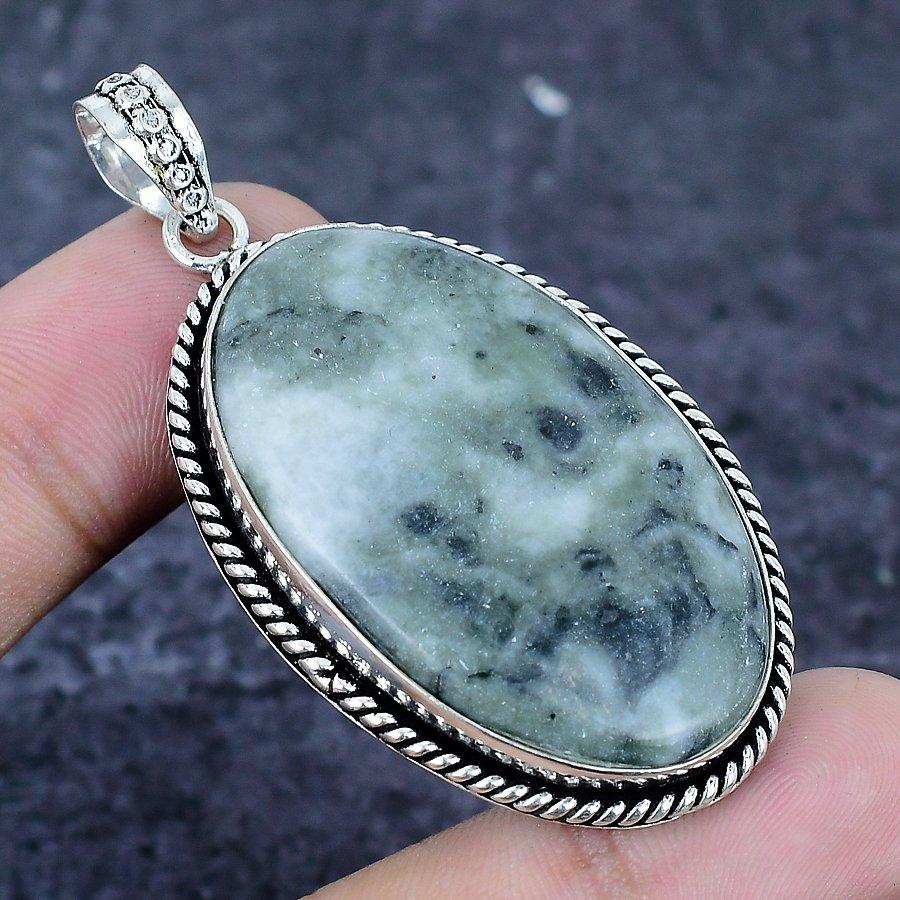 Seraphinit Edelstein Handgefertigt 925 Sterlingsilber Schmuck Anhänger 2.36" R6V34