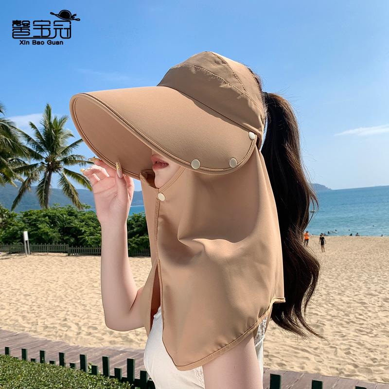 Summer Sun Hat Children Outdoor Cycling Big Brim Sun Protection Cap Removable Shawl Neck Protection Multi-functional Empty Top Hat