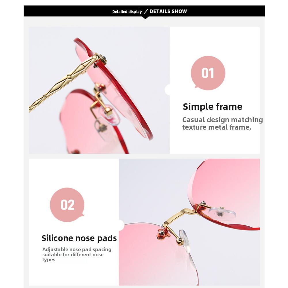 Internet celebrity street shot new polygonal sunglasses women's big face thin marine sunglasses rimless trimmed sunglasses