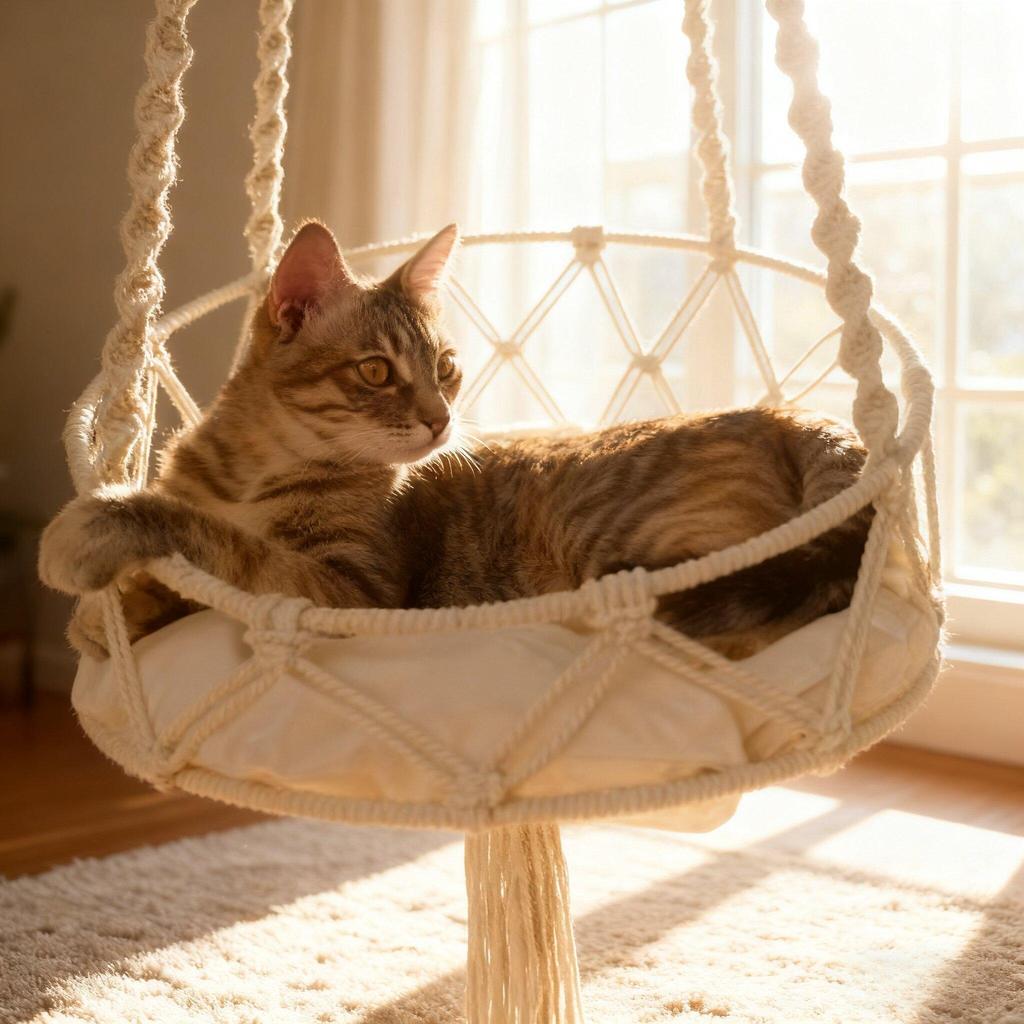 Hand Woven Kitten Hammock Hanging Cat Bed Bohemian with Hanging Kit Interior Decoration Cat Nest