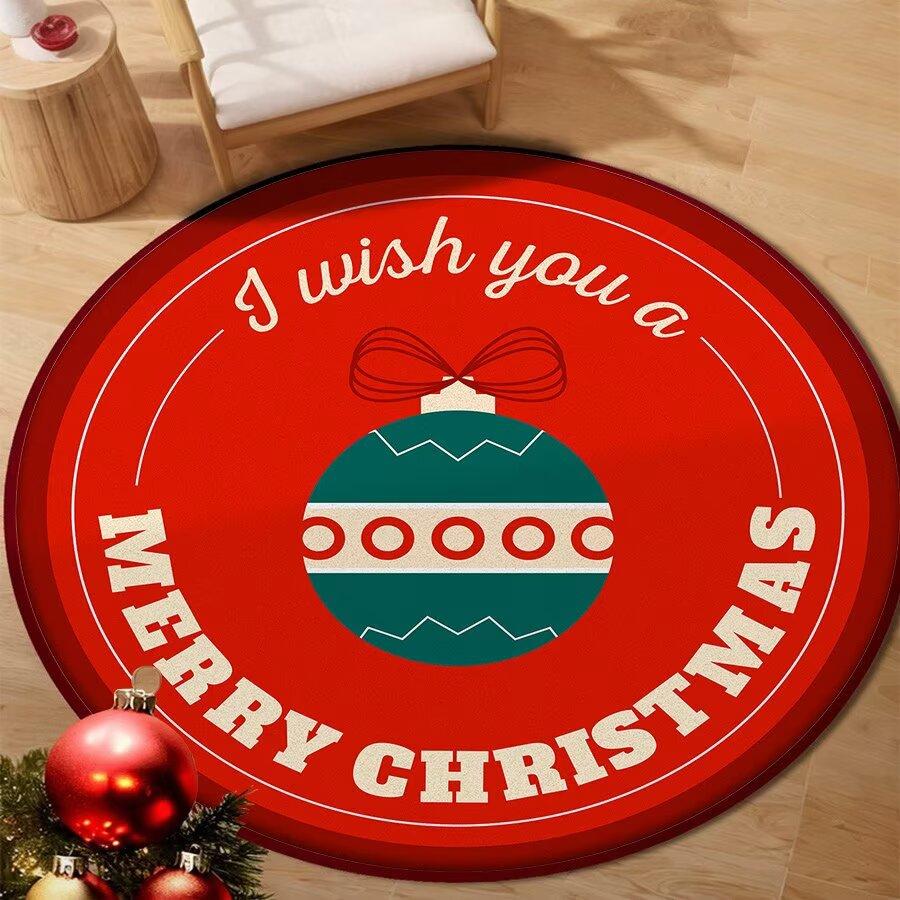 

American Christmas Round Bedroom Bedside Soft Floor Mat Decoration Home Living Room Rugs Red Carpet Non-slip Chair Mat for Room 60x60cm (Diameter)