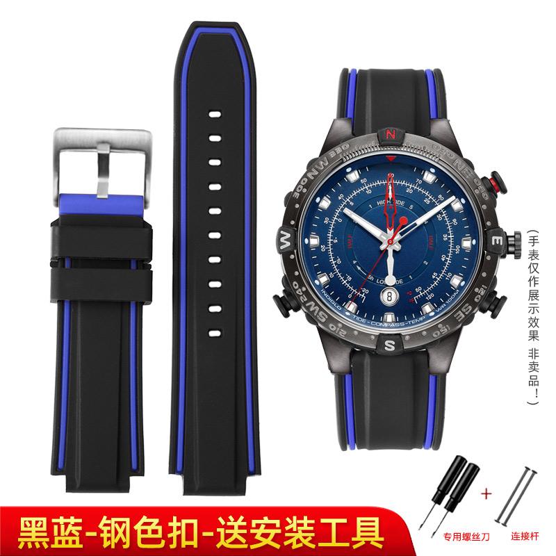 For Timex E-tide Compass Wrist Band T2N739 T2N720 T2N721 Convex Mouth 16mm Strap Waterproof Silicone Men's Watchband Bracelet