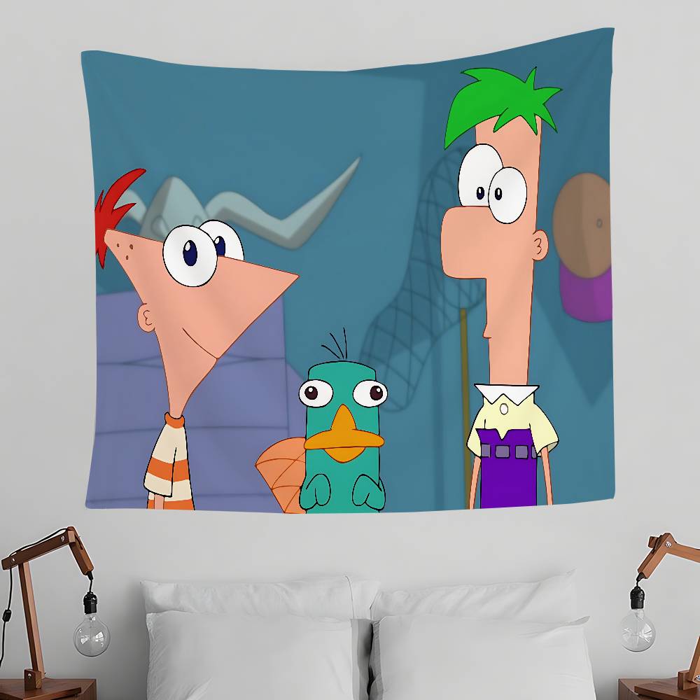 PPhineas And FFerb Cartoon Tapestry Wall Hanging Tapestry Art Deco Blanket Curtain Hanging At Home Bedroom Living Room Decor