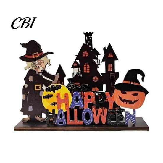 Ghost And Witch Room Decorations Halloween Wooden Table Centerpiece, Decorative Sign Ornaments, 3D Layered Gnome Pumpkin Skeleton Handmade Wood