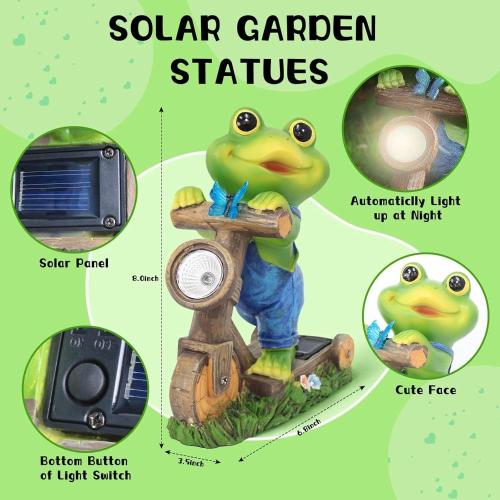 Solar LIghts Frog Riding Bicycle Sculpture Vintage Metal Garden Decor Outdoor Artwork for Yard Patio Villa Balcony Landscape