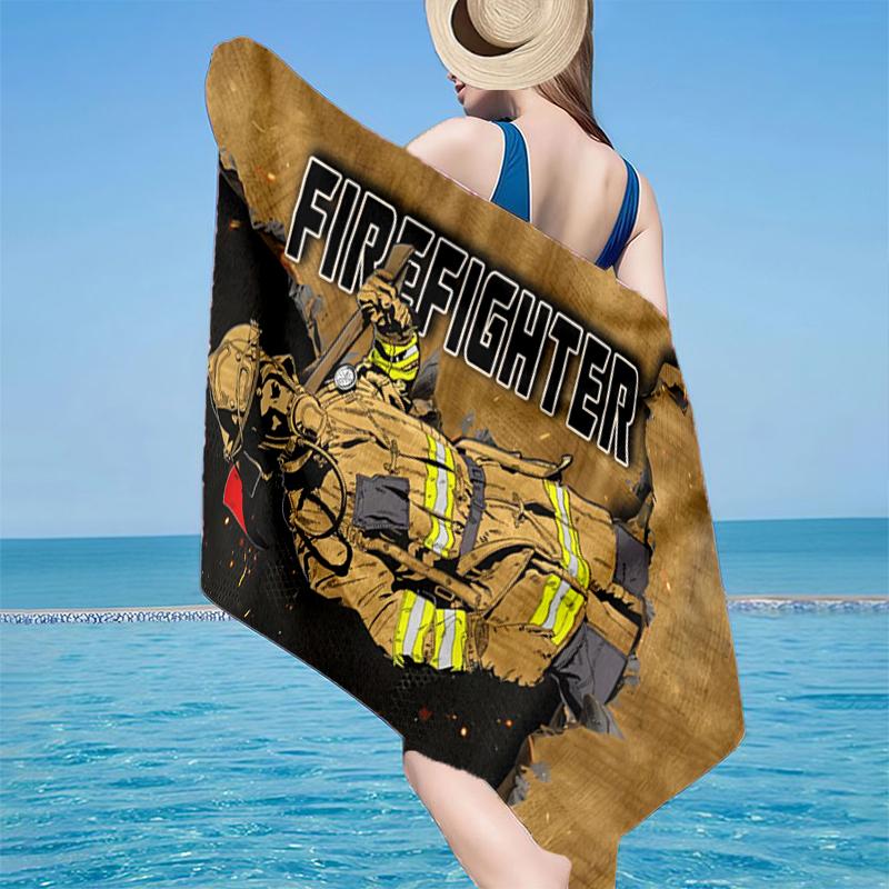 Firefighter In Action Beach Towel, Super Soft Microfiber, Gift for Her/Him, Birthday, for Pool, Beach, Travel, Home Decor Fan gifts