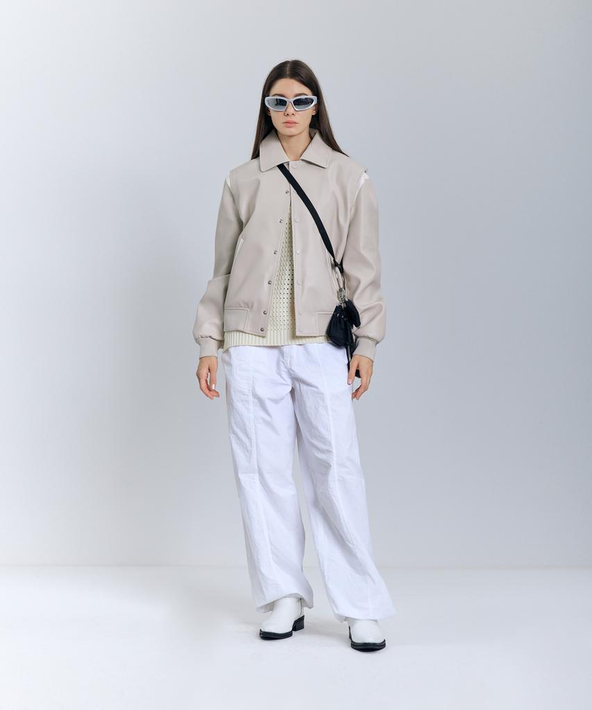 Ironyporno Whiteline 86-Iro199 Color Mix Varsity Leather Jacket Ivory