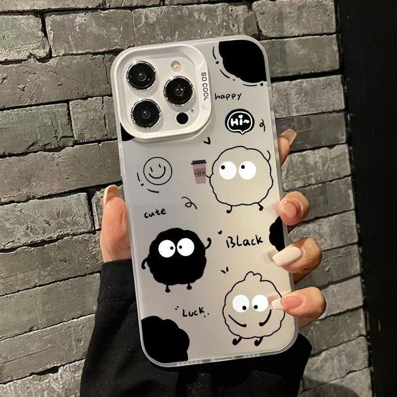 Small Coal Balls Are Suitable for Apple 13promax Mobile Phone Case iPhone15 Laser 14max Cartoon 16 Colored Silver Xsmax.