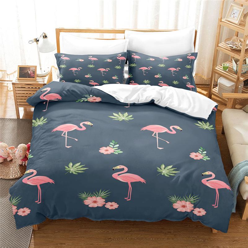 Sada 3D povlečení Flamingo Zvířecí povlak na přikrývku Povlak na polštář 2/3 kusy AU240 * 270 v plné velikosti rychleschnoucí dekorativní povlak na přikrývku