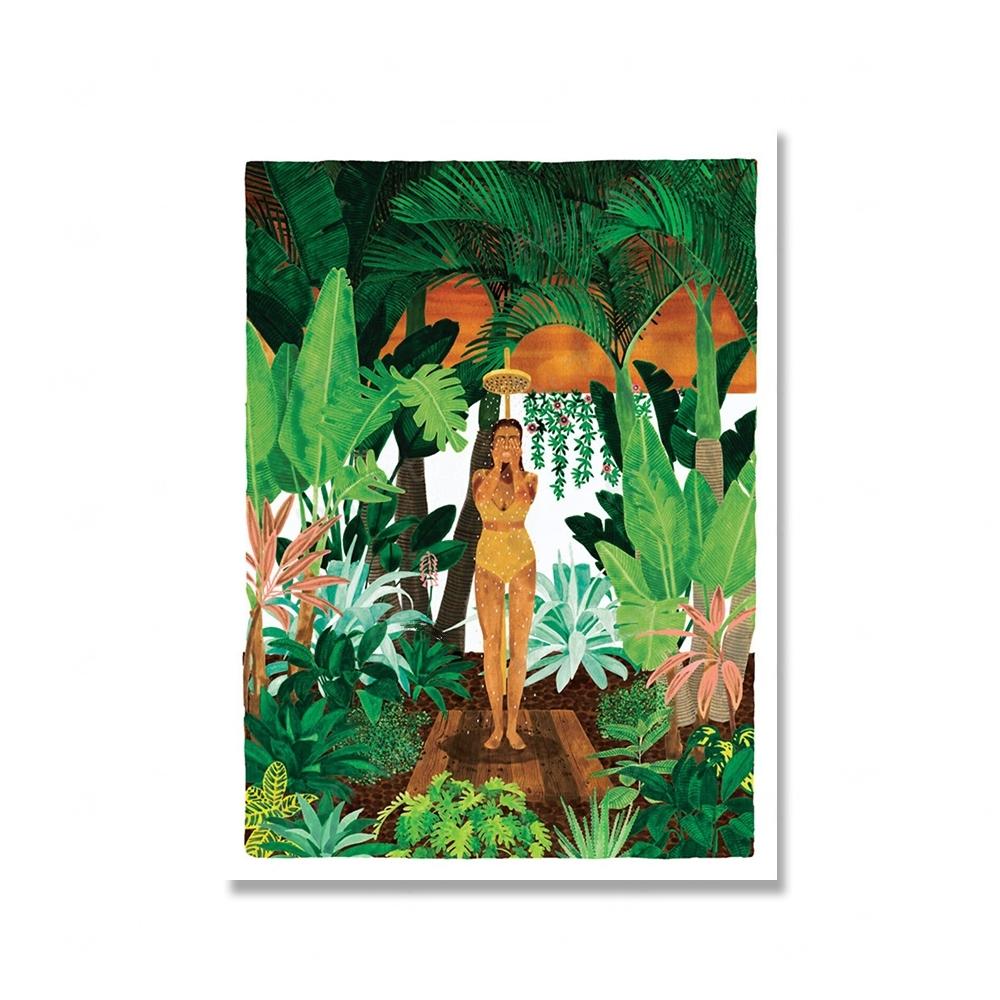 Green Botanical Porch Summer Shower Waterfall Wall Art Canvas Painting Nordic Poster And Print Picture For Living Room Bar Decor