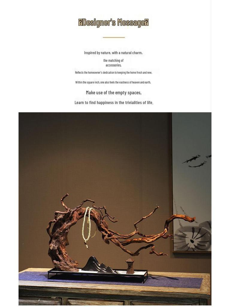 Chinese Zen Withered Wood Landscape Carving: Solid Wood Home & Hotel Decor