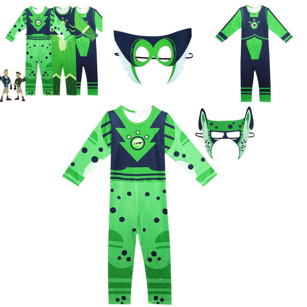 Kostým Wild Kratts Síla zvířete pro děti se zelenou námořnickou kombinézou a maskou