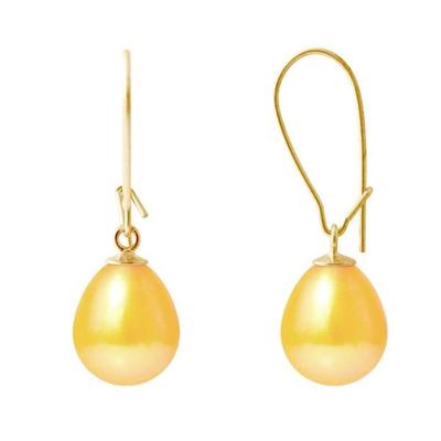 Earrings - - Genuine Freshwater Pearls 9-10 Mm - Yellow Gold - AAA+ - Safety